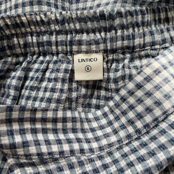 Lintico Linen Checked Elastic Waist Skirt In Ocean Cream Size S - Picture 4 of 7